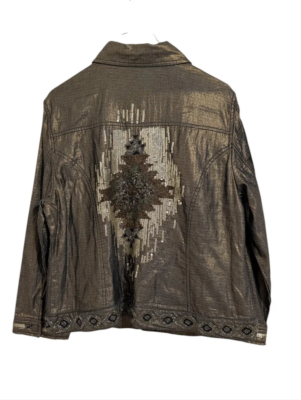 Chico's Metallic Embellished Button Front Jacket Bronze Bedazzled Women's Large
